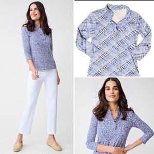 J. Mclaughlin Durham Ruffle Top Catalina Cloth Women's XS Blue Long Sleeves